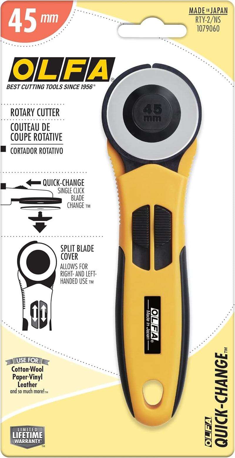Rotary Cutter, 45Mm Quick-Change, RB45-1 Tungsten Steel Blade, Comfortable Rubber Grip, Ideal for Sewing, Quilting, Crafts, Replacement Blade:  RB45-1, Alloy Steel Blade, Made in Japan