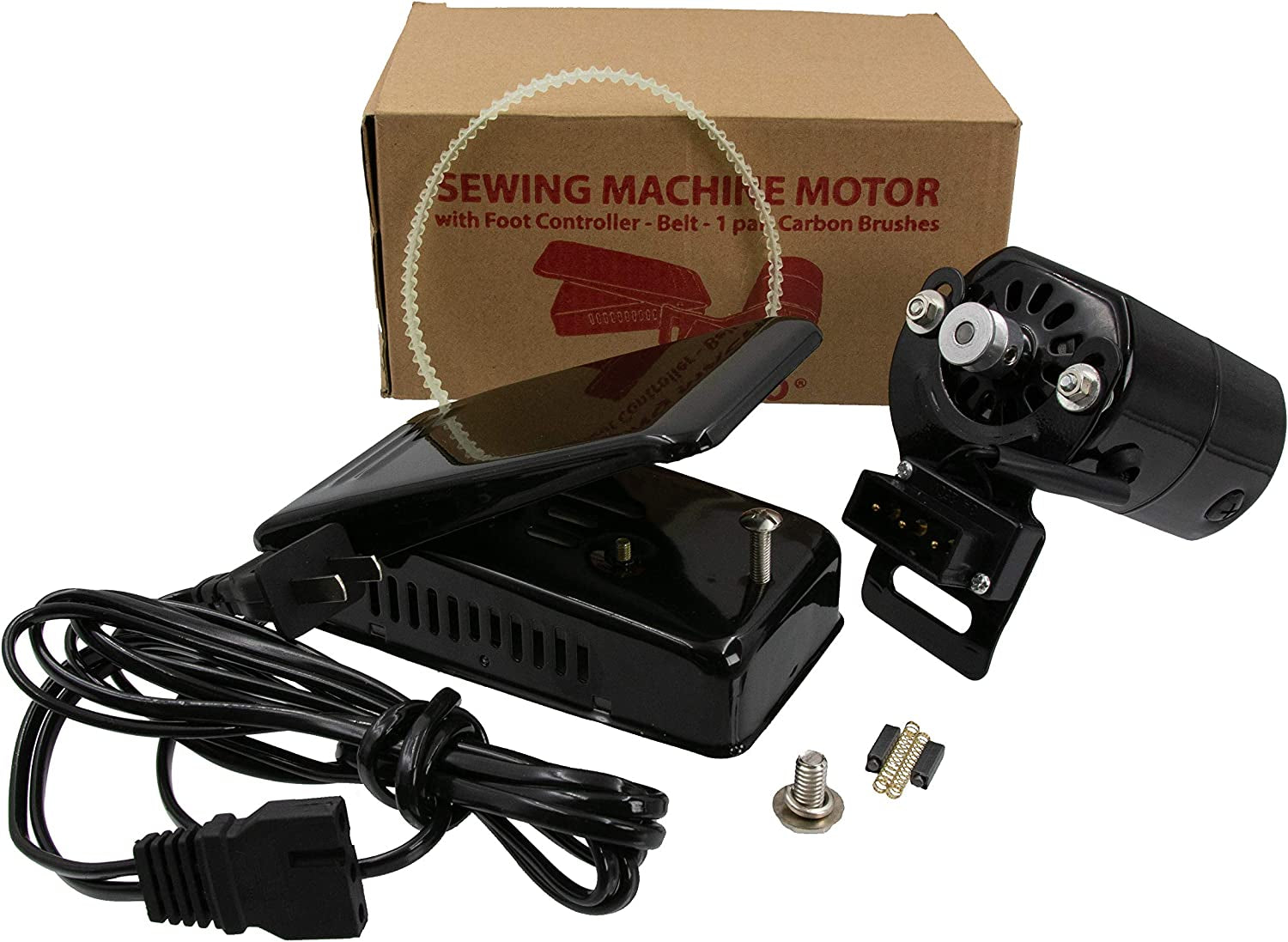 Sewing Machine Motor Kit with Foot Pedal & Belt - 110 Volt, 100 Watt for Imported & Domestic Home Sewing Machines (Black)