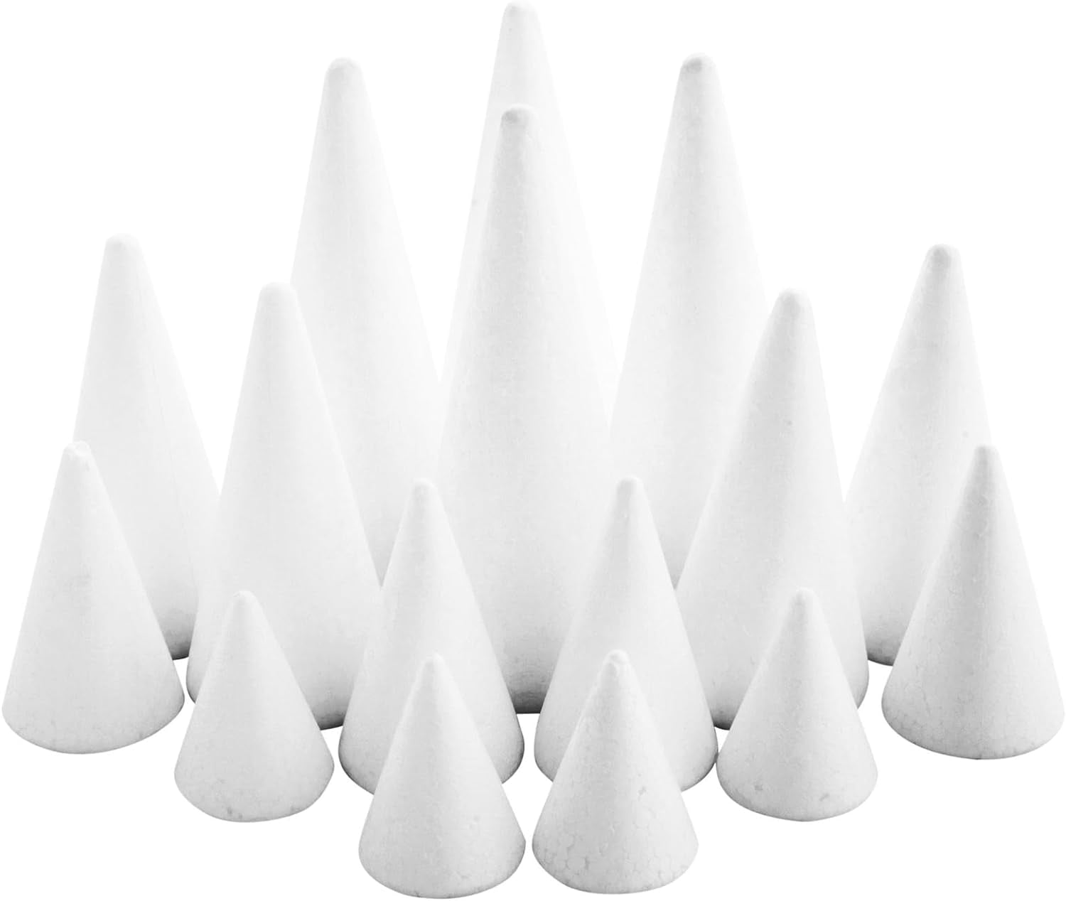16 Pack Foam Cones for Crafts - 4 Assorted Sizes for Trees, Holiday Decorations - Handmade Gnomes (White, 2.2-6 In) - Craft Cones - Cone Shape Foam - Foam Tree Cones