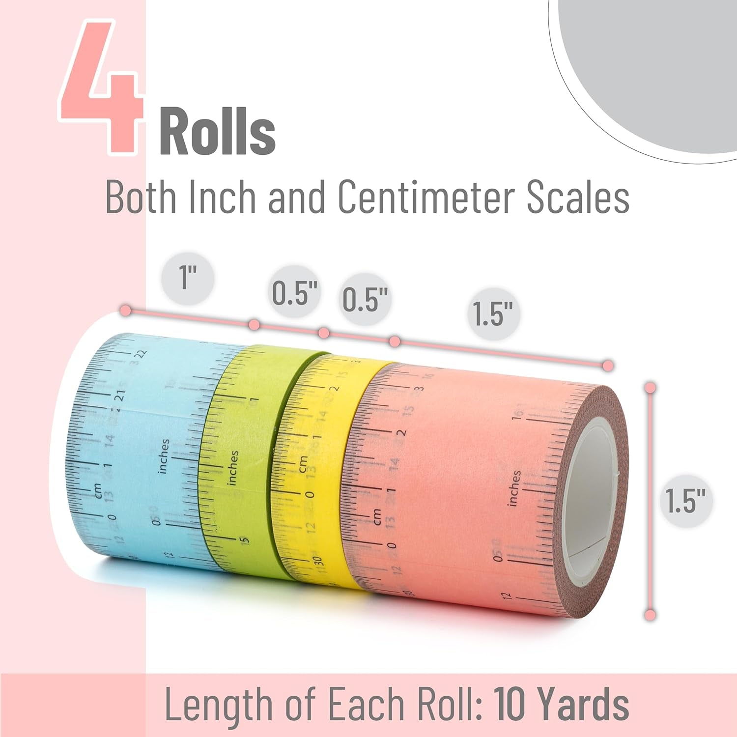 - Ruler Washi Tape, 4 Pack, Assorted Sizes, Ruler Tape, Tape Ruler, Tape Measure Masking Tape, Washi Tape Set, Decorative Tape, Washi Tape, Scrapbook Tape