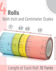 - Ruler Washi Tape, 4 Pack, Assorted Sizes, Ruler Tape, Tape Ruler, Tape Measure Masking Tape, Washi Tape Set, Decorative Tape, Washi Tape, Scrapbook Tape