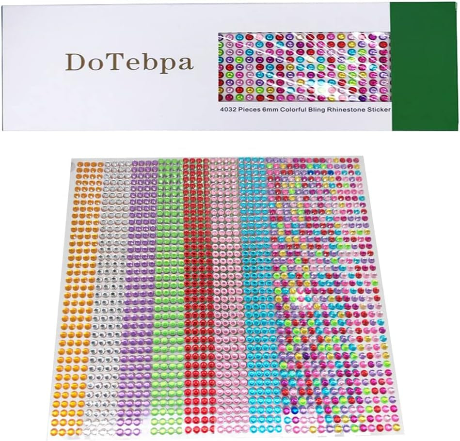 4032 Pieces 6 Mm Colorful Bling Rhinestone Sticker Sheet Gem Diamond Self Adhesive for Scrapbooking Embellishments and DIY Crafts, Wedding, Decoration
