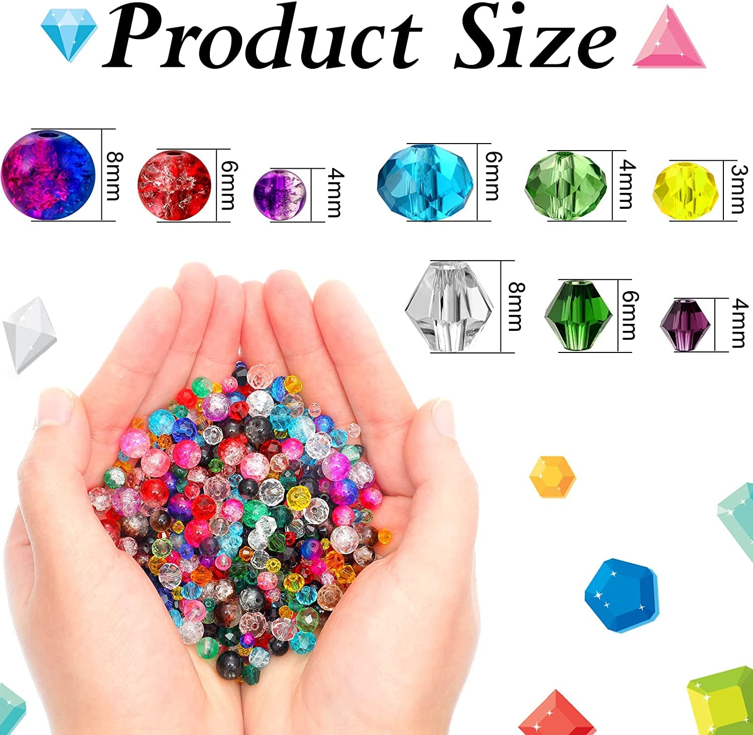 1300 Pieces Crystal Beads for Jewelry Making Crackle Glass Beads Faceted Crystal Glass Beads Bicone Crystal Beads Loose Beads Sparkly Beads for Bracelets Necklace Pendants Making Supplies