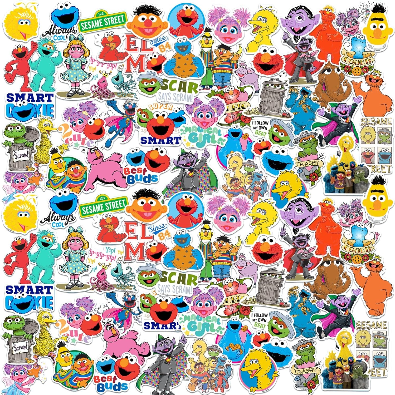 Sesame Street Sticker Pack Die Cut Vinyl Large Deluxe Stickers Variety Pack - Laptop, Water Bottle, Scrapbooking, Tablet, Skateboard, Indoor/Outdoor - Set of 50