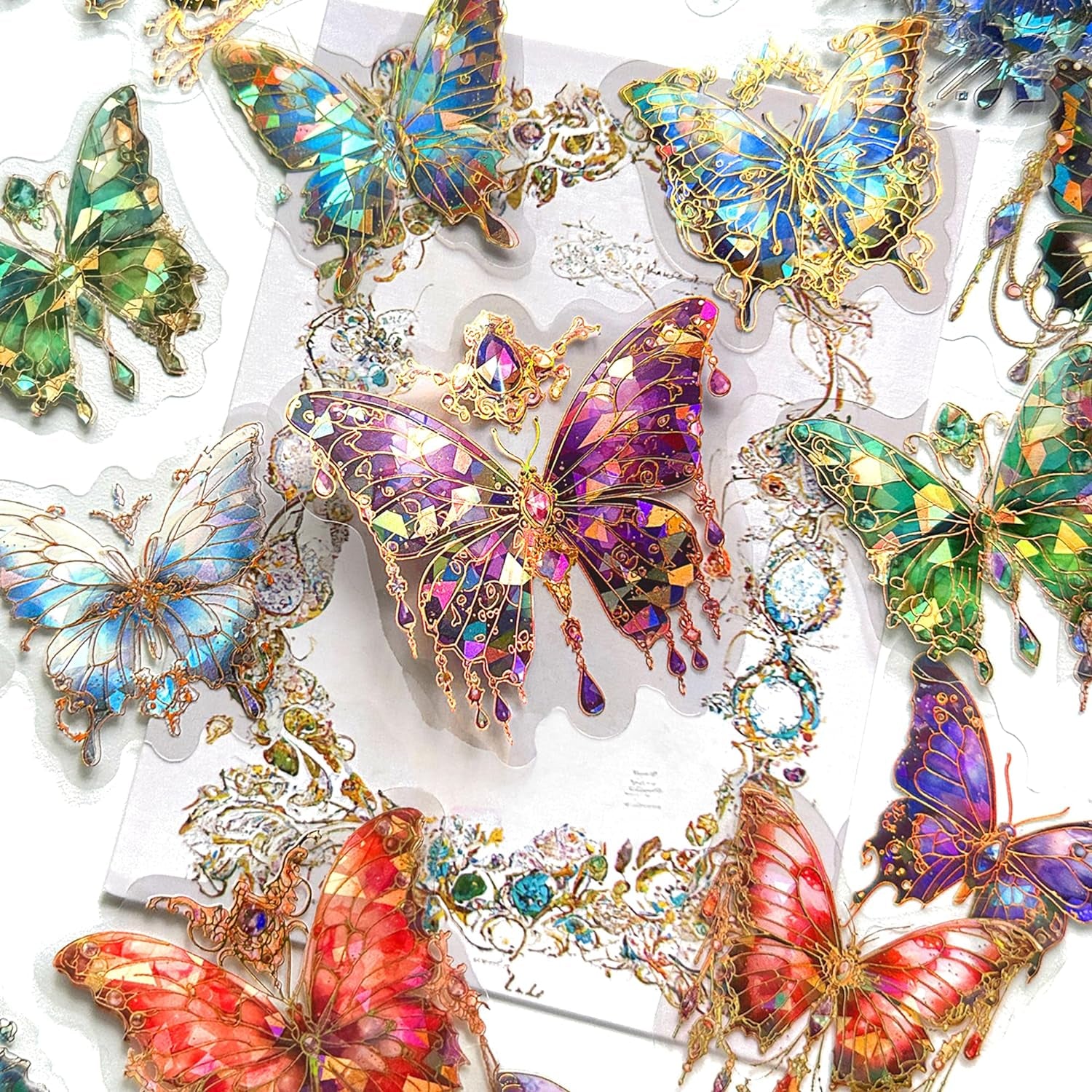 Butterfly Stickers Set (120 Pieces with 6 Themes)-Gorgeous Crystals Holographic Transparent Resin Waterproof Sticker Decals for Scrapbook Supplies Junk Bullet Journals Laptop Crafts Decor