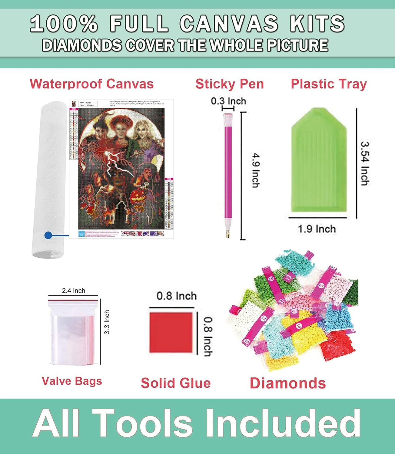 Diamond Painting Kits for Adults,Diamond Art Halloween HD Canvas DIY 5D Full Drill round Crystal Rhinestone Gem Arts Dots Diamonds Craft Paint for New Home Wall Decor - Season of the Witch 12 X 16 In