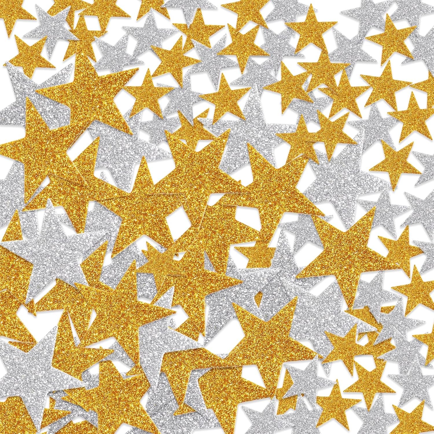 Glitter Star Foam Stickers - Sparkly Gold and Silver,Self Adhesive for Kids Crafts - Large & Small Sticky Stars Shape Pack of 208 PCS.