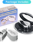 40X Jewelers Loupe Magnifier Magnifying Glasses, LED/UV Illuminated Jewelry Loop Pocket Folding Magnifying Glass with Metal Construction for Close Work, Gardening, Kids, Stamp, Rock Collecting