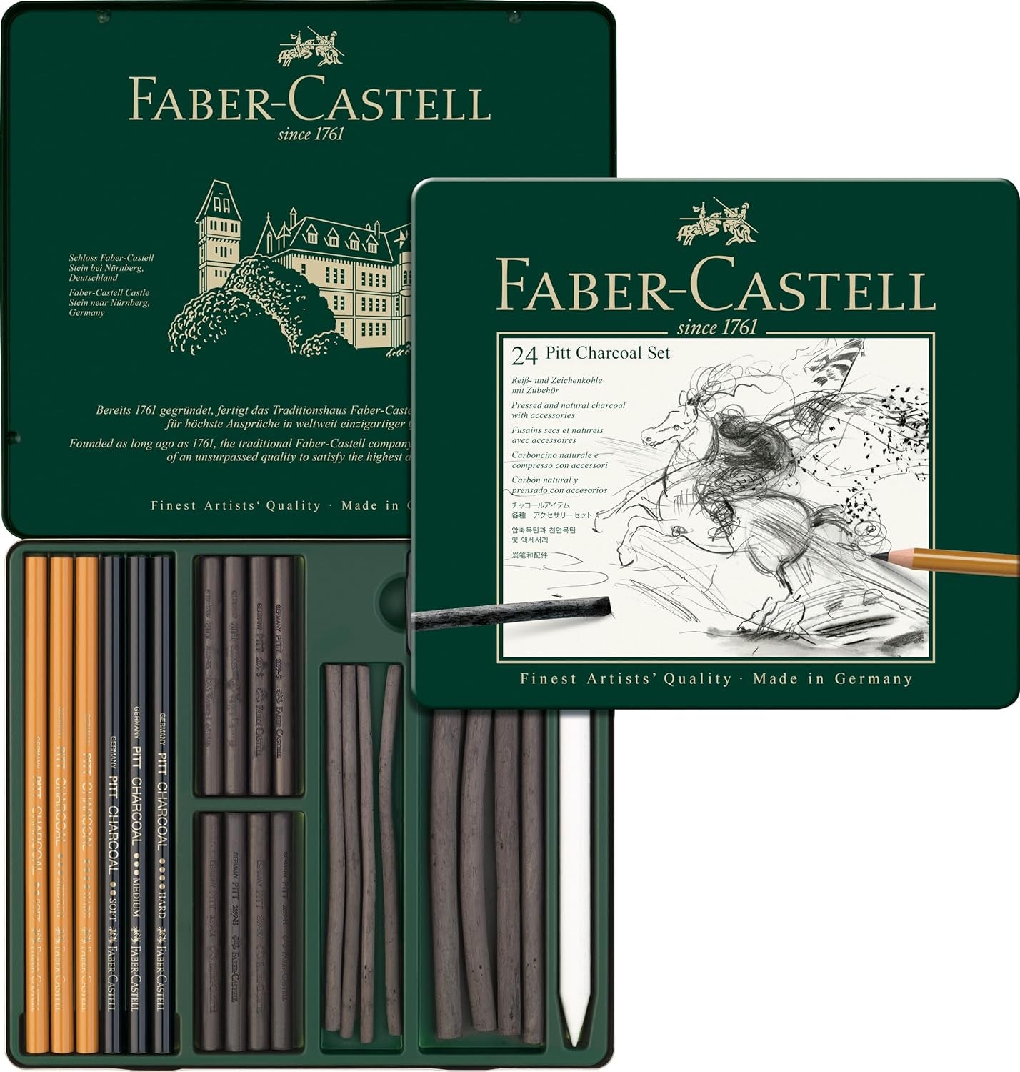 112978 – Pitt Charcoal Set in Metal Case, Pieces, 24 Count (Pack of 1), Multiple Color
