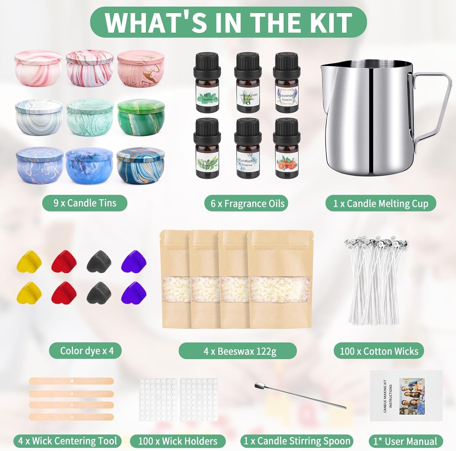 Candle Making Kit for Adult, DIY Candle Making Supplies Include Beeswax, Wicks, Candle Tins, Essential Oils, Dyes, DIY Arts &amp; Crafts Gift for Kids, Beginners, Adults