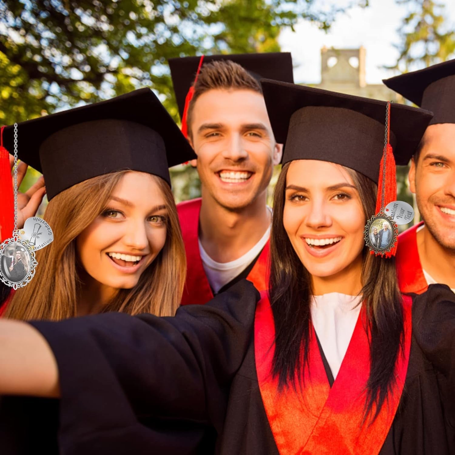 2Pcs Personalized Graduation Tassel Charm Graduation Cap Tassel with Memorial Photo 2024 Graduation Cap Decorations as Gift Picture Charm Cap Topper Chain Length 5.1In