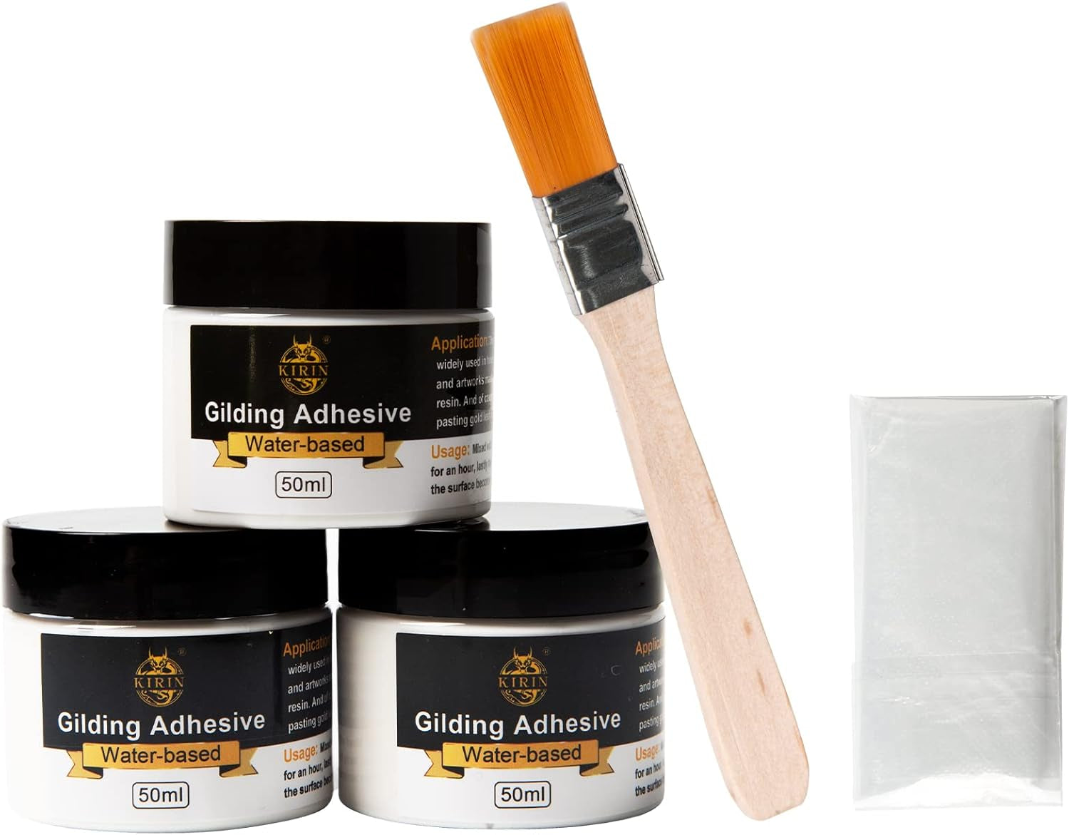 Gilding Adhesive, 100Ml Epoxy Resin Gold Leaf Adhesive for Professional Craft Use, Water Based Varnish for Protect the Surface of Gold Foil from Oxidating (Brush + Gloves as Gifts)