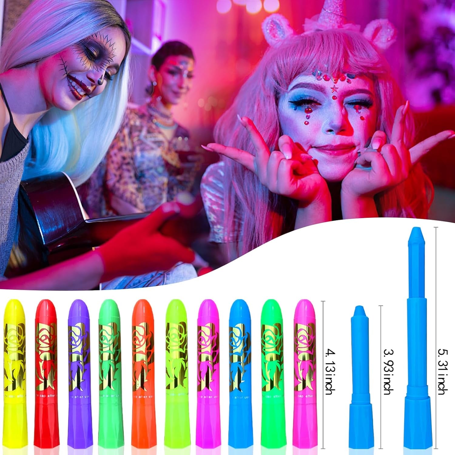 10 Color Glow in the Dark Face Paint,Uv and Black Light Neon Face and Body Painting Set Mardi Gras Halloween Masquerade Black Light Birthday Party Masquerade Party Supplies (10 COLORS)