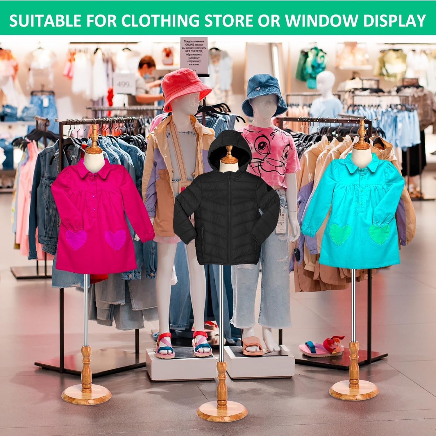 2 Pcs Kid Dress Form Old Adjustable Toddler Clothes Mannequins Children&#39;S Mannequin with Wooden Base for Window Counter Studio Clothing Store Display (3-4 Years)