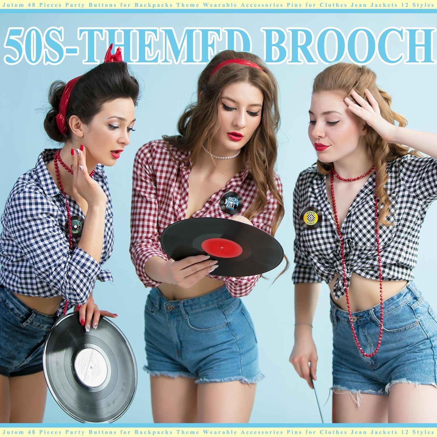 48 Pieces 50S Party Favors 50S Buttons Pins 1950'S Theme Party Decorations Accessories for Backpacks Jean Jackets 12 Styles