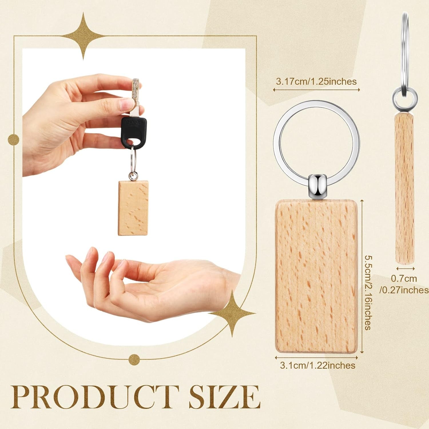 50 Pcs Wooden Keychain Blanks Laser Engraving Blanks Wood Blanks Key Chain Bulk Unfinished Wooden Key Ring Key Tag for DIY Gift Crafts
