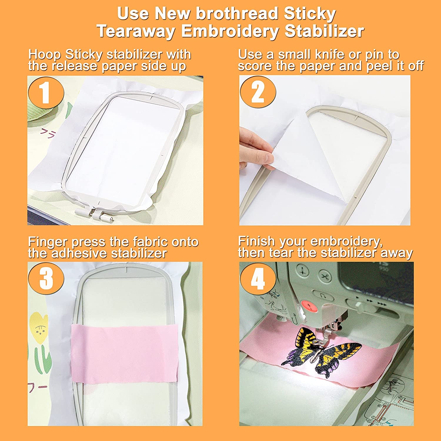 Sticky Self-Adhesive Tear Away Embroidery Stabilizer Backing 12" X 10 Yd Roll - Medium Weight for Napped Fabric & Hoop Less Embroidery