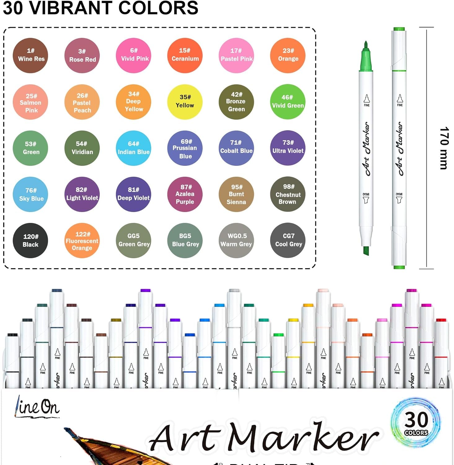 Dual Tip Alcohol Based Art Markers,  30 Colors Alcohol Marker Pens Perfect for Kids Adult Coloring Books Sketching and Card Making