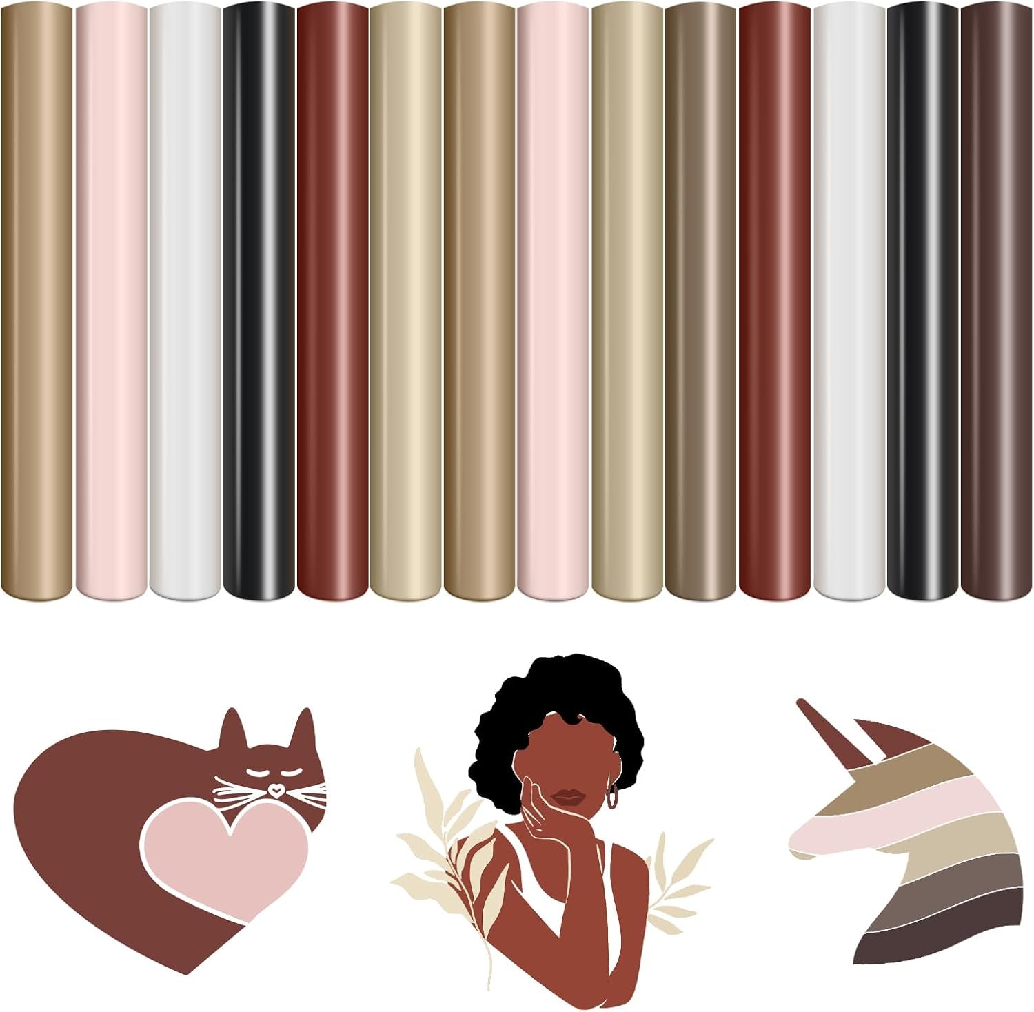 Skin Tone HTV Heat Transfer Vinyl Bundle for Shirts - 14 Sheets 12"×10" Brown Iron on Vinyl Tan Beige Apricot Khaki Cream HTV Vinyl for Cricut Silhouette Cameo, Easy to Cut & Weed