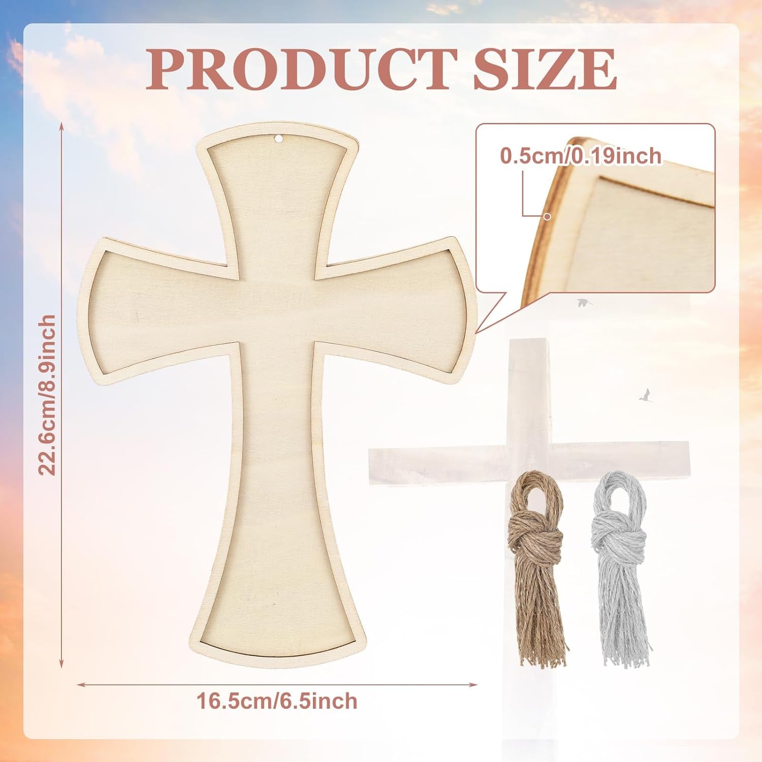24 Pcs Unfinished Wooden Crosses for Crafts 8.9 X 6.5 Inch Large Blank Wooden Cross with String DIY Christmas Religious Craft Hanging Crosses Ornaments Wood Cross Bulk Projects Home Wall Decor