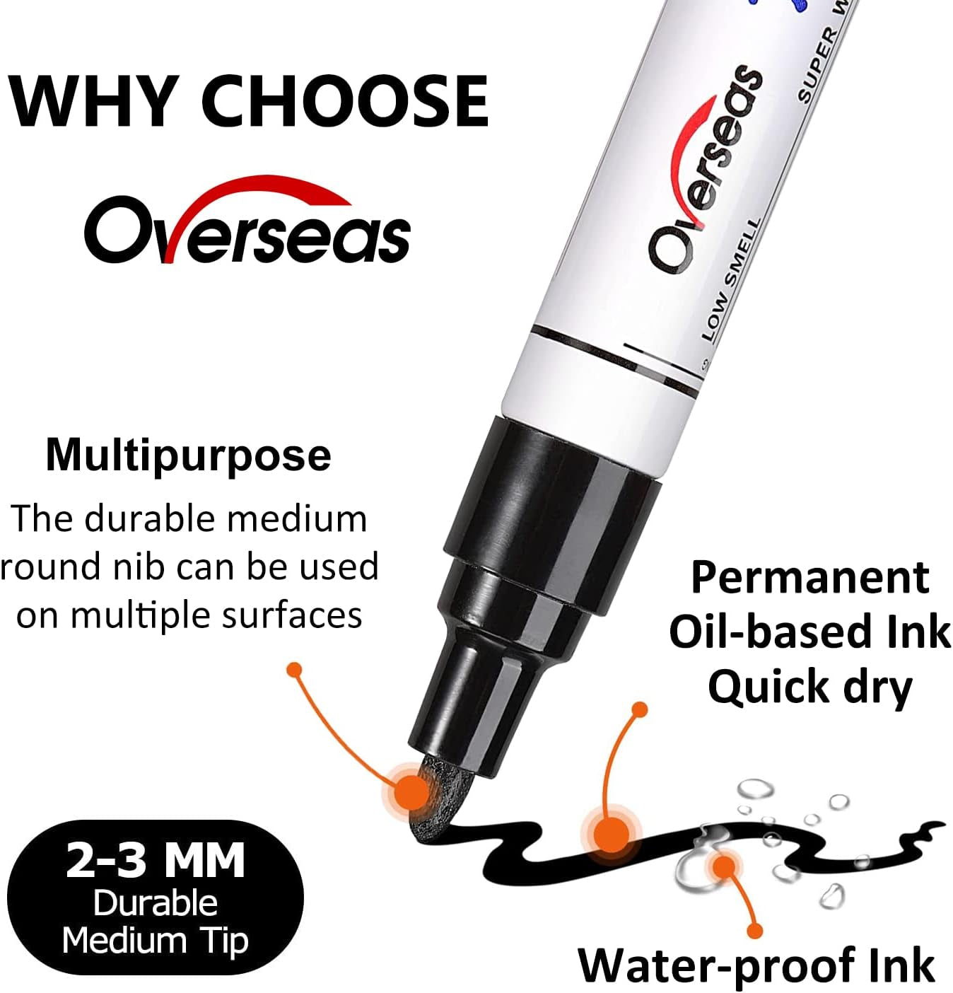White and Black Paint Pens Paint Markers - 6 Pack Permanent Oil Based Paint Pen, Medium Tip, Quick Dry and Waterproof Marker for Rock, Wood, Metal, Plastic, Canvas, Glass, Ceramics, Rubber, Stone