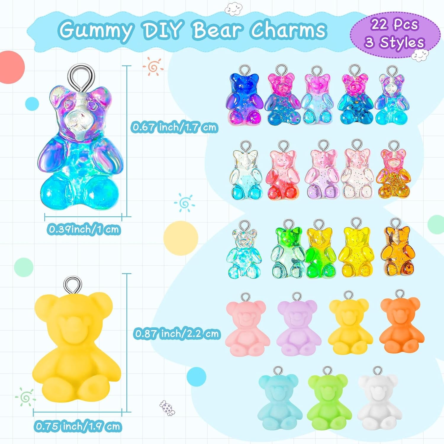 82 Pieces Candy Pendant Charm for Jewelry Making, Includes 24 Resin Candy Pendant, 22 DIY Bear Charms, 14 Gummy Heart Charms, 10 Lollipop Polymer Clay Charms and 12 Milk Tea Ice Cream Charms