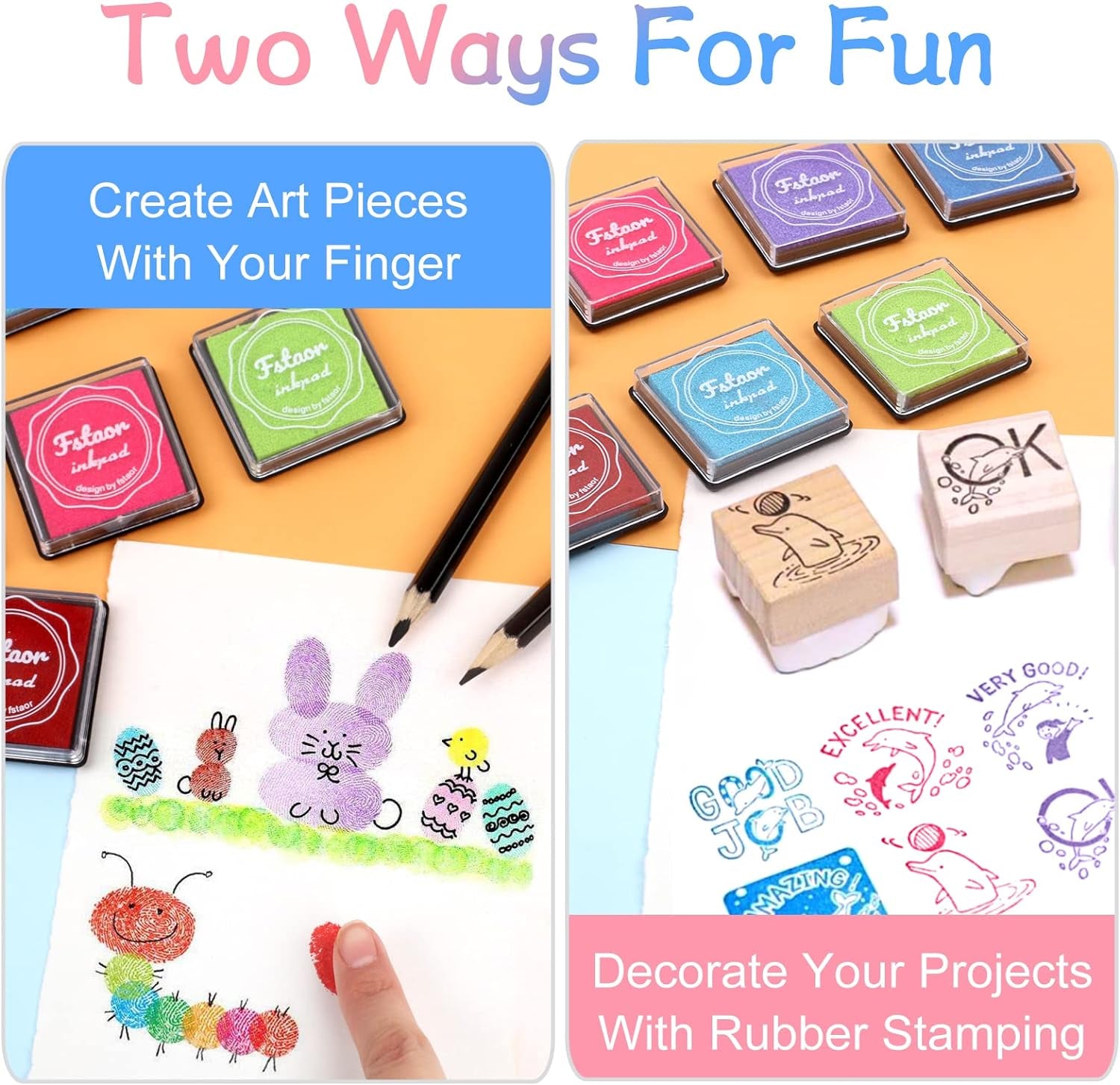 20 Colors Washable Ink Pads for Kids Rubber Stamps, Fingerprint Crafts Stamp Pad for Kids, Paper, Scrapbook, Fabric, Wood (Pack of 20)