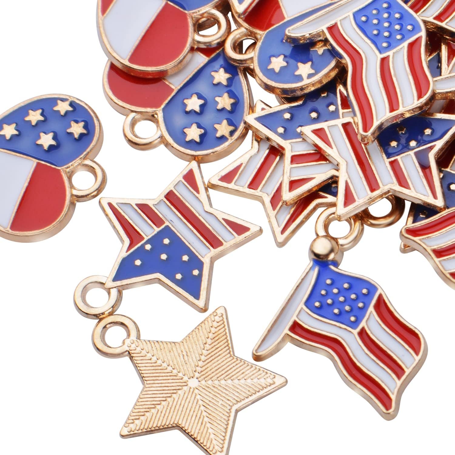 30Pcs American Flag Charms Pendant Flag Heart Star Shape Charms Patriotic Enamel Charms Craft Supplies for DIY Jewelry Making Findings Accessory