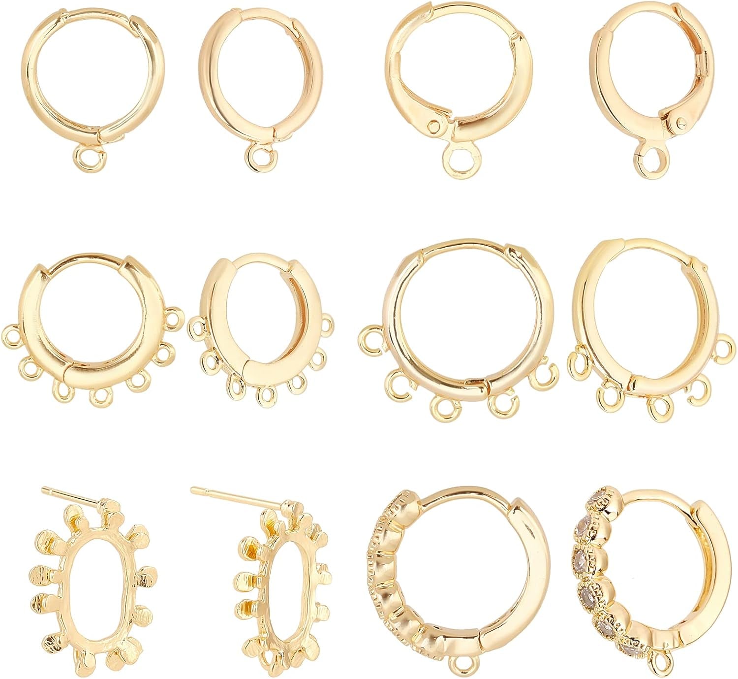 18K Gold Plated Huggie Hoop Earrings, 12Pcs Brass Stud Earring Findings Small Gold Hoop Jewelry Earrings Hooks with Loop for Women DIY Earring Crafts Making, Hole 1~2Mm