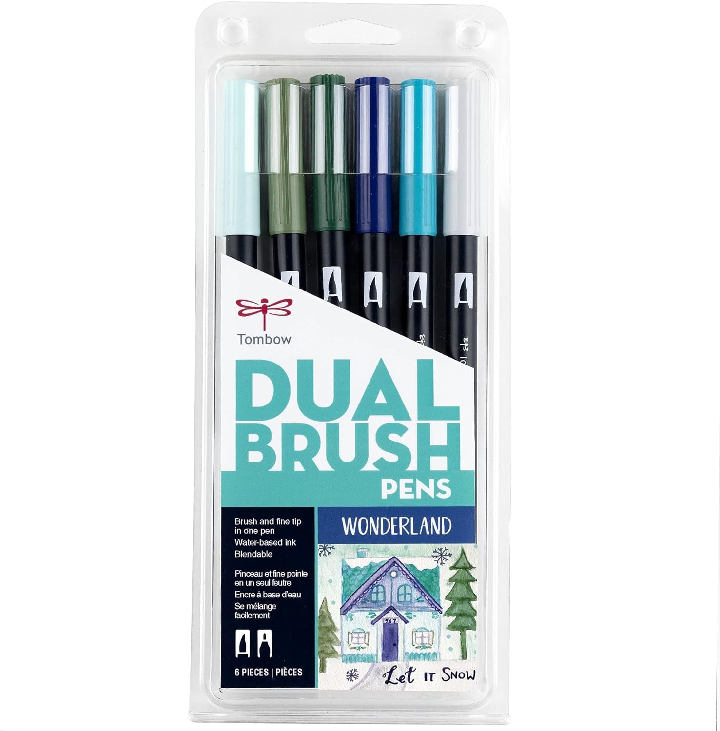 56227 Dual Brush Pen Art Markers, Wonderland, 6-Pack. Blendable, Brush and Fine Tip Markers, Portrait, 1 Count (Pack of 6)