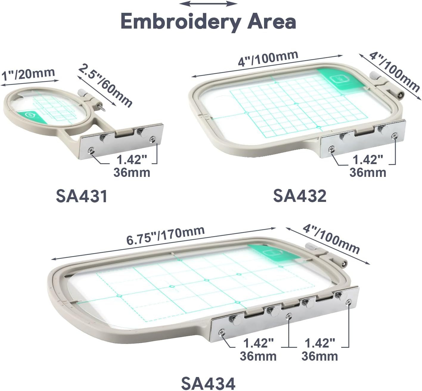 Embroidery Hoops for Brother SE700 SE600 PE535 PE550D PE545 SE400 PE525 PE540D PE500 SE625 SE425 M380D Innovis Babylock Brother Embroidery Machine Hoop (3In1 Set)