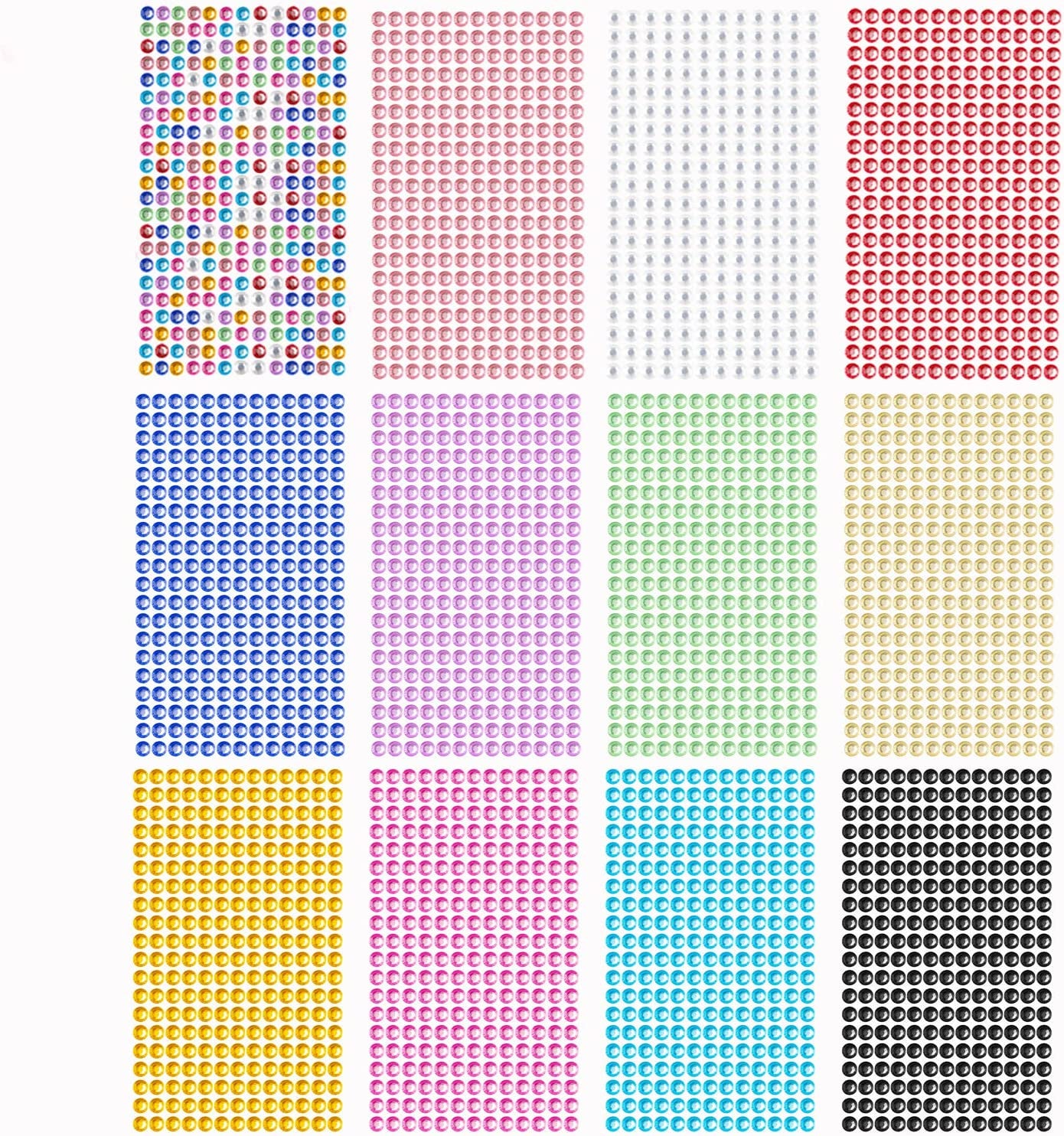 3120Pcs 6Mm Self-Adhesive Rhinestone Stickers Gem Stickers Jewels Crystal Embellishment Sheet for Crafts DIY Card Making (12 Sheets)