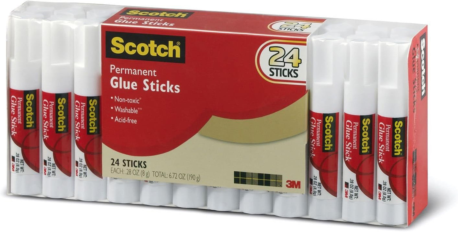 Scotch MMM600824S Permanent Glue Stick (Pack of 24), Clear