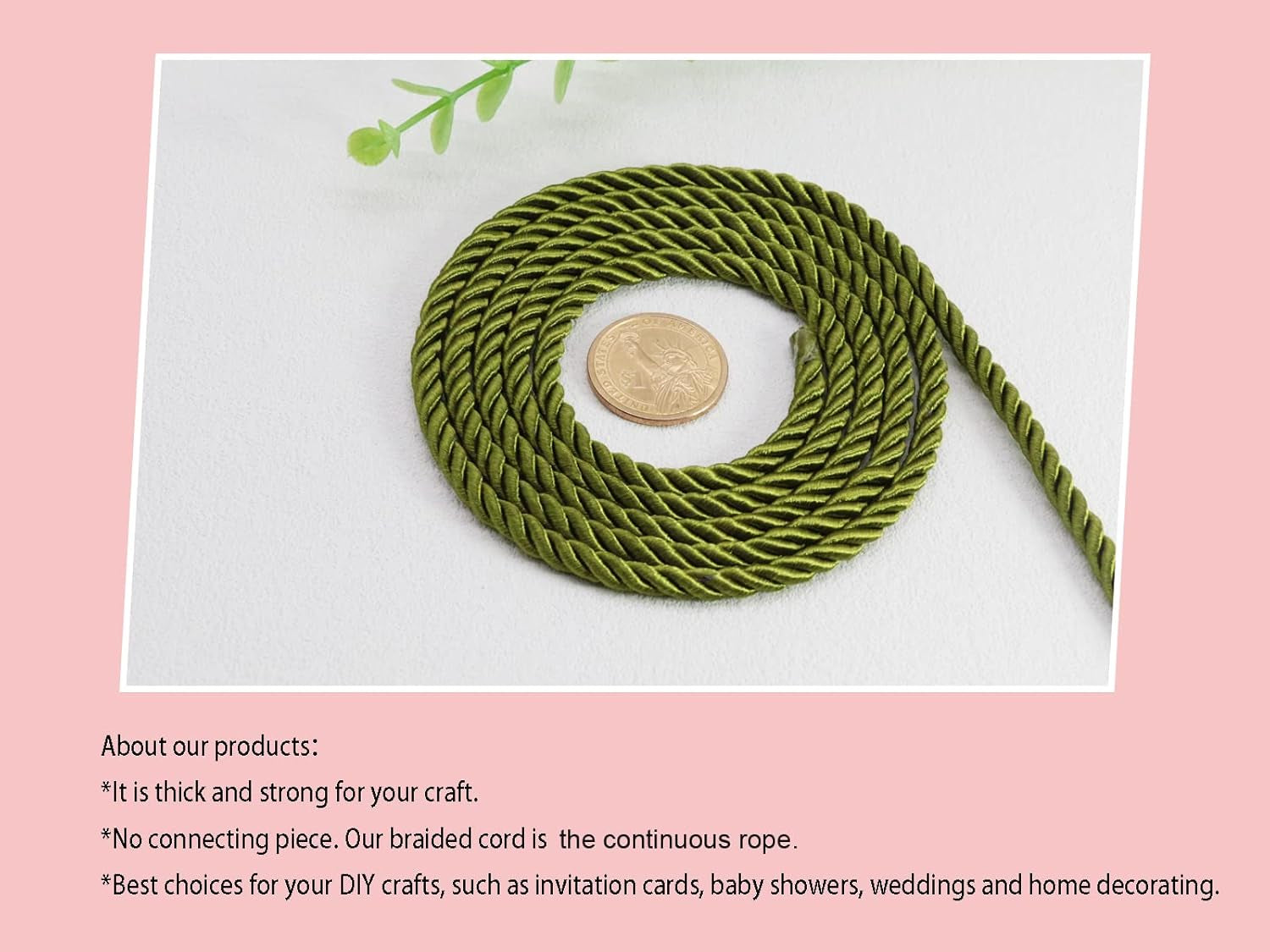 U Pick 10Yds 5Mm 3 Braided Cord Decorative Twisted Satin Polyester Twine Cord Rope String Thread Shiny Cord Choker Thread (17:Olive Green)