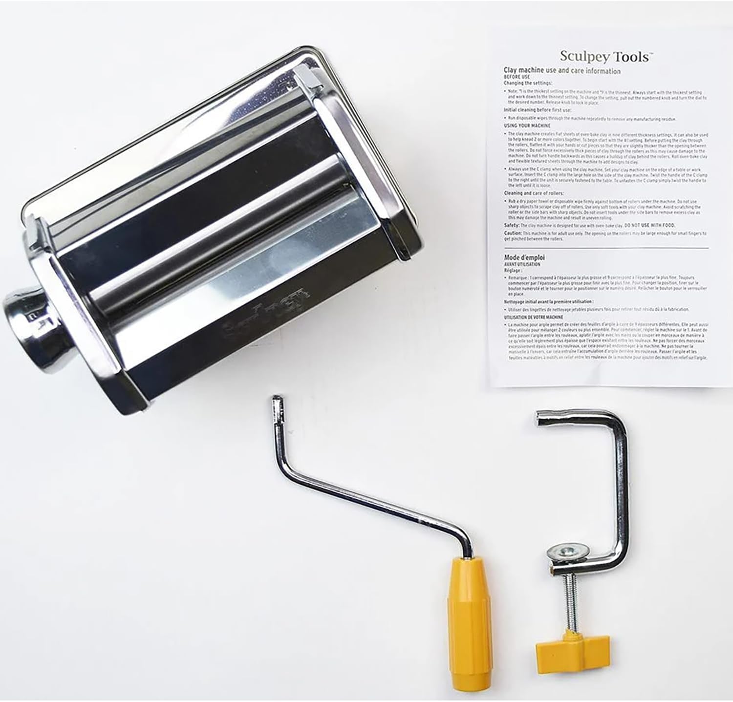 Tools Clay Conditioning Pasta Machine, Polymer Oven-Bake Clay Tool, 9 Thickness Settings, Includes Clamp and Hand Crank, Great for All Skill Levels and Craft Projects