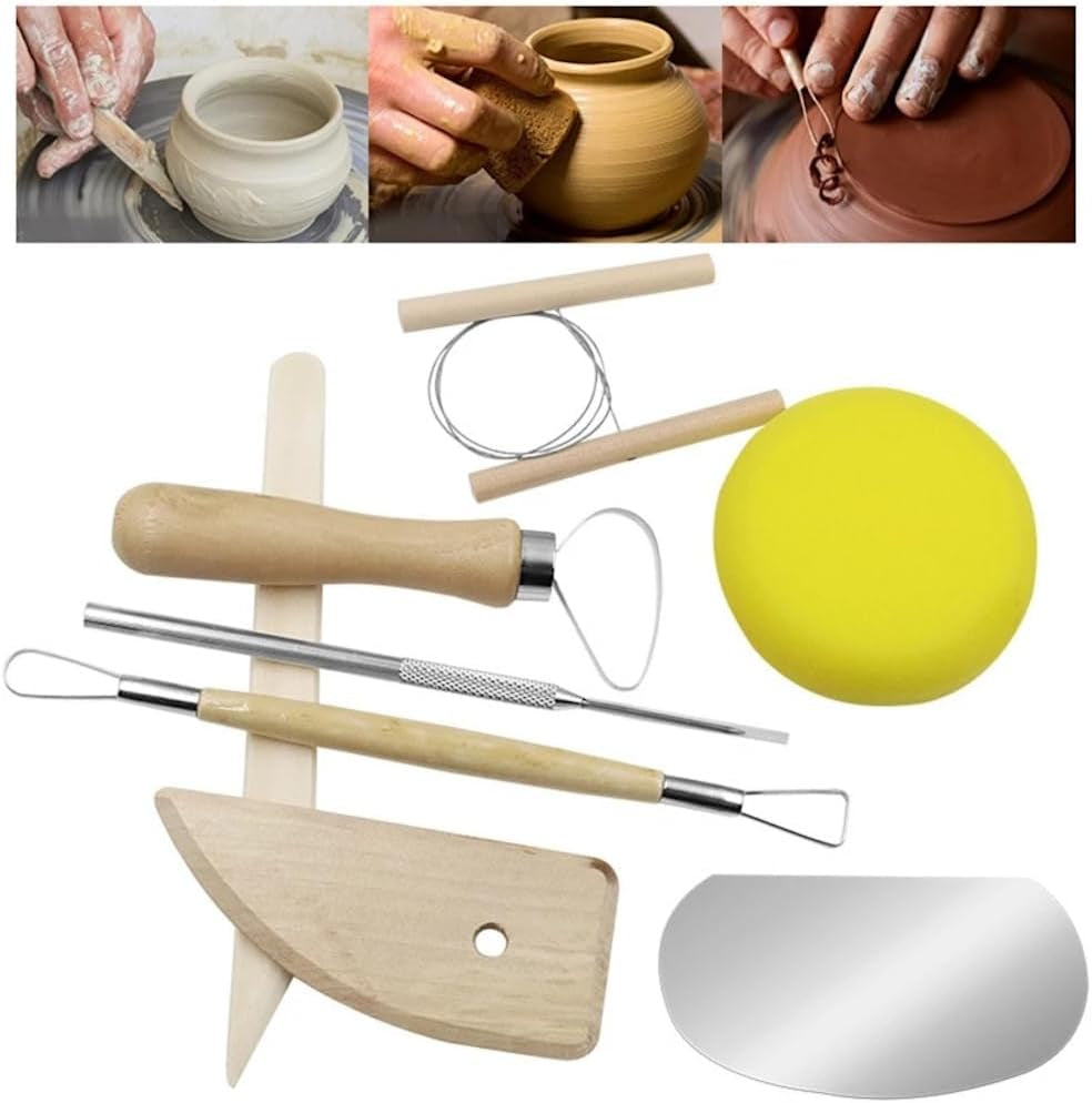 8 Pcs Ceramic Clay Tools Set, Wooden Clay Wax Pottery Sculpting Modeling Tool Kits Pottery Smoothing Cleaning Carving Shaping Cutting Tools