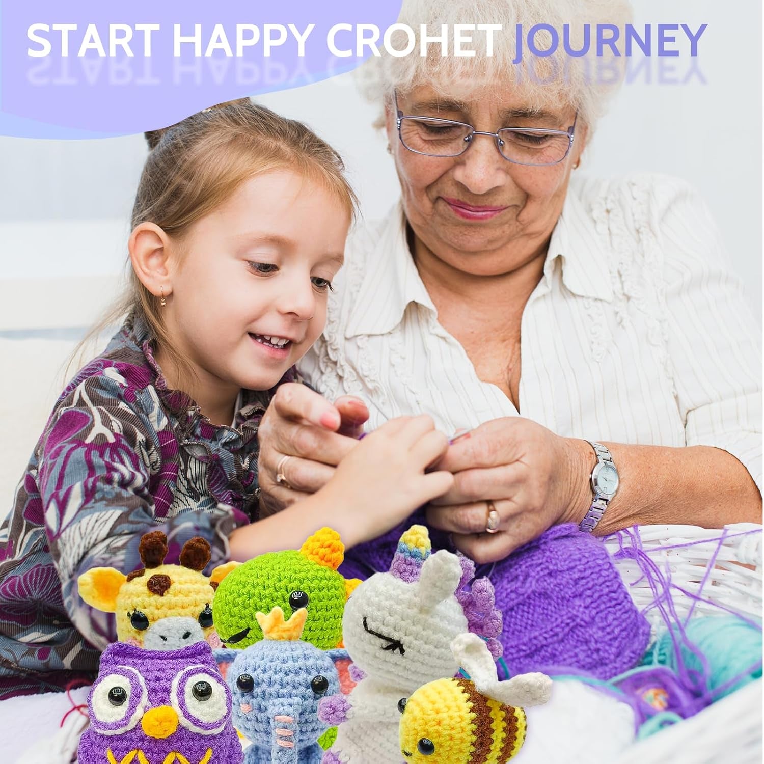6Pcs Crochet Starter Kit Beginner for Adults - Knitting Kit for Adults and Kids Beginners - Amigurumi Crocheting Animals Kits with Step-By-Step Video Tutorials Dinosaur, Rainbow Bee, Unicorn
