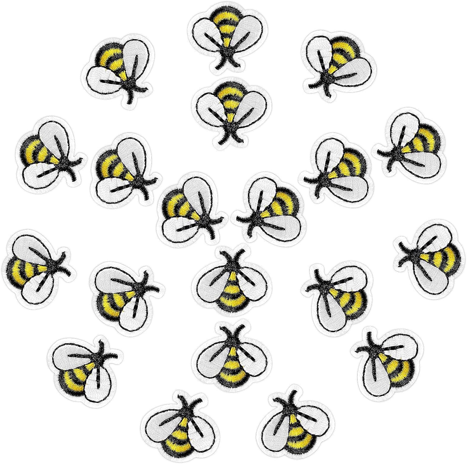60 Pieces Bee Embroidered Patches Bee Shape Patches Iron on Cute Applique Patches for Bags, Jackets, Jeans, Hats, Clothes DIY Decoration Patches