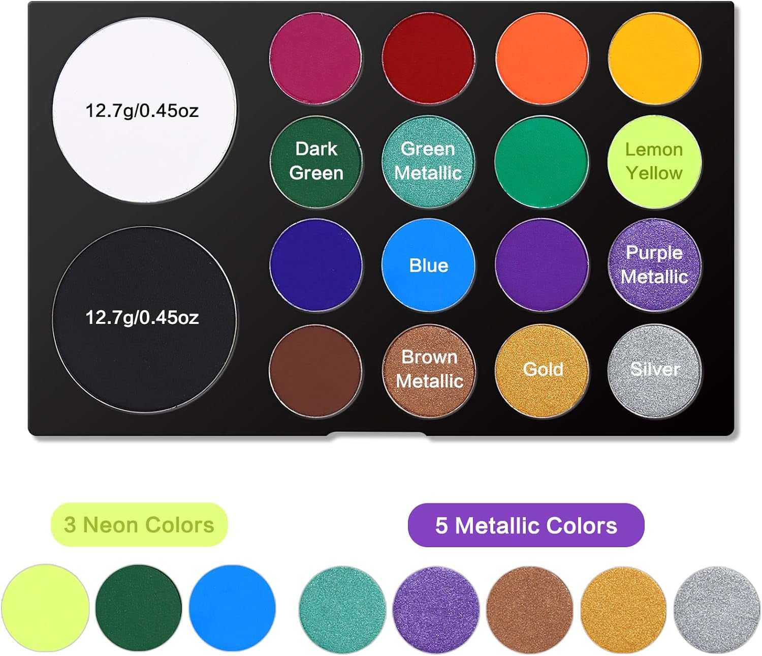 Face Paint Kit + 10Pcs Paint Brush Water Activated Body Paint SFX Makeup Palette for Cosplay Halloween Black White Face Painting Kits for Adults Matte Neon Special Effects Makeup Kit