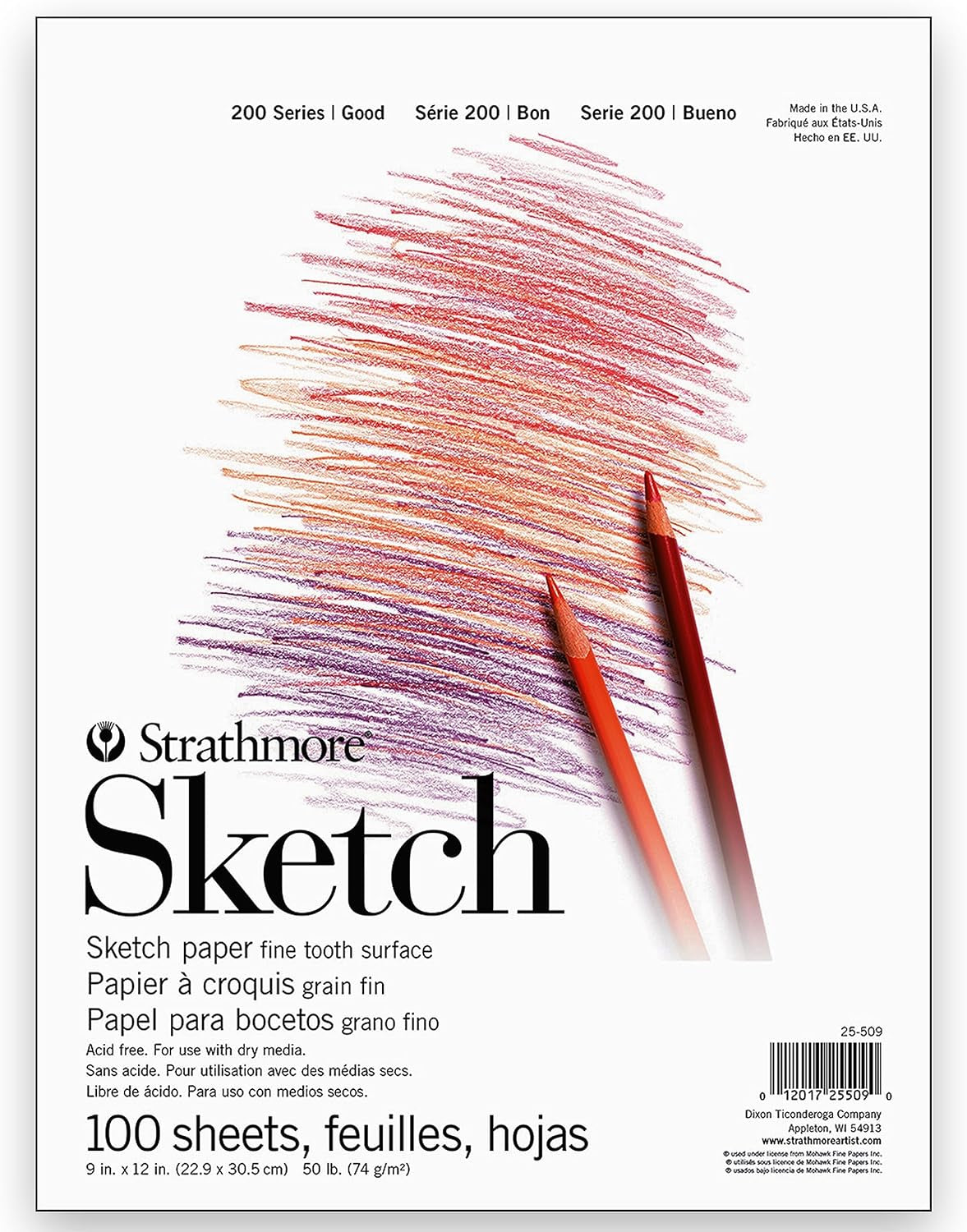 200 Series Sketch Pad, 9X12 Inch, 100 Sheets, Tape Bound - Artist Sketchbook for Drawing, Illustration, Art Class Students