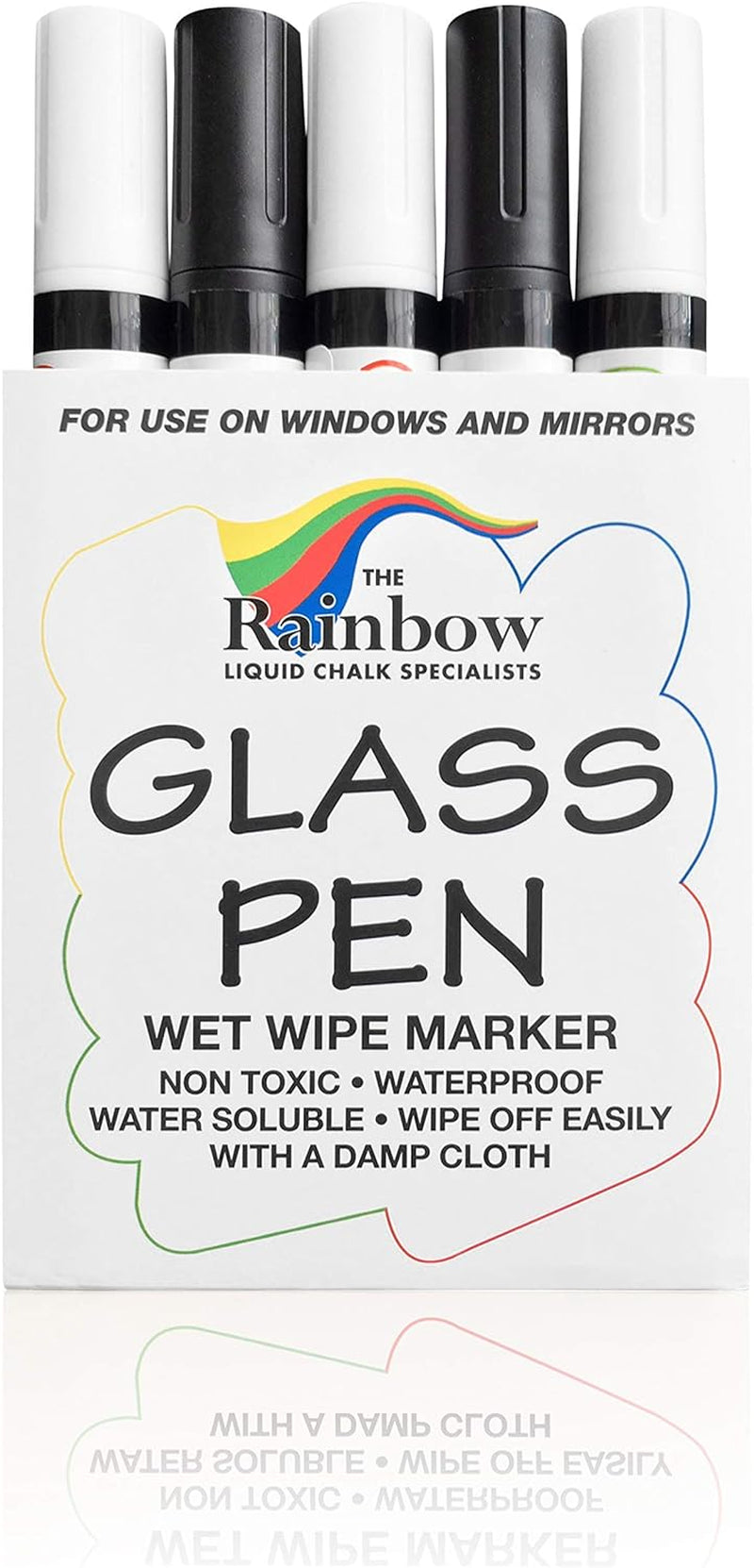 Glass Pen Window Marker: Jumbo Liquid Chalk Window Markers for Glass Washable, Car Marker or Mirror Paint Pen - Car Windows, Storefront Windows &amp; Party, Holiday (3 Pens - Black &amp; White - Wide Tip)