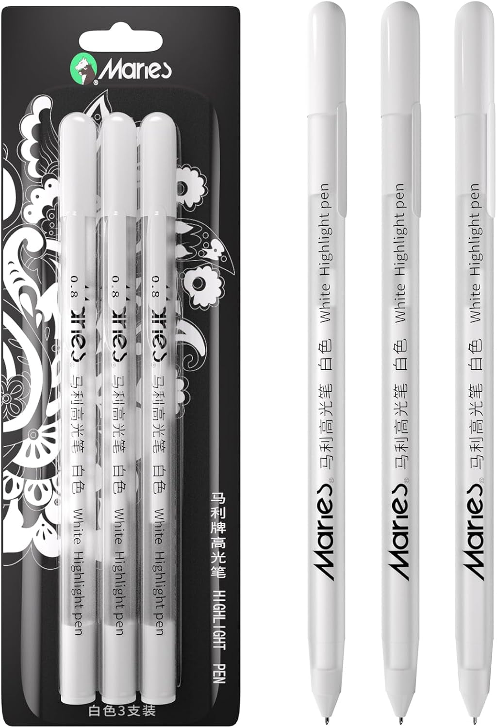 White Gel Pen Set, 3 Pack, 0.8Mm Extra Fine Point Pens Gel Ink Pens Opaque White Archival Ink Pens for Black Paper Drawing, Sketching, Illustration, Card Making, Bullet Journaling