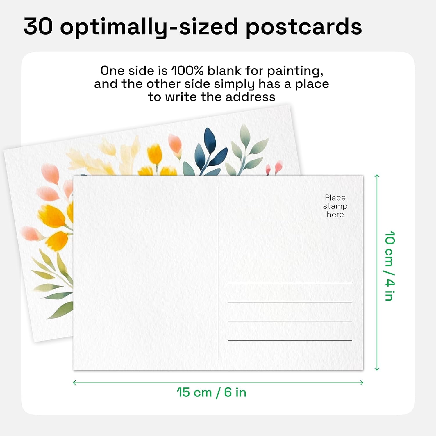30 Watercolor Postcards 4X6 Inches - Heavyweight Paper Cards 140Lb (300Gsm) - Blank Postcards for Mailing, DIY Thank You Card, Greetings Cards, Christmas, Invitations, Birthday and More