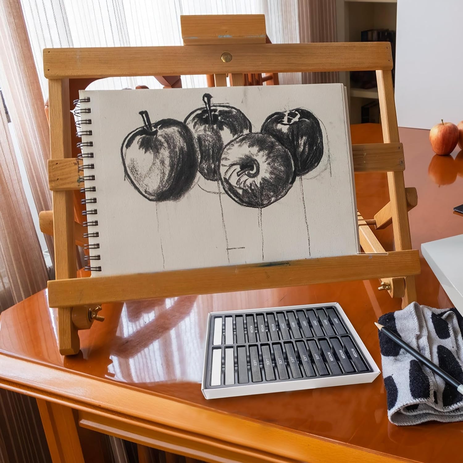 24 Pcs Compressed Charcoal Sticks with Soft, Medium, Hard and White Charcoal - Premium Drawing Charcoal Kit for Drawing, Sketching and Shading - Art Supplies for Artists Beginners