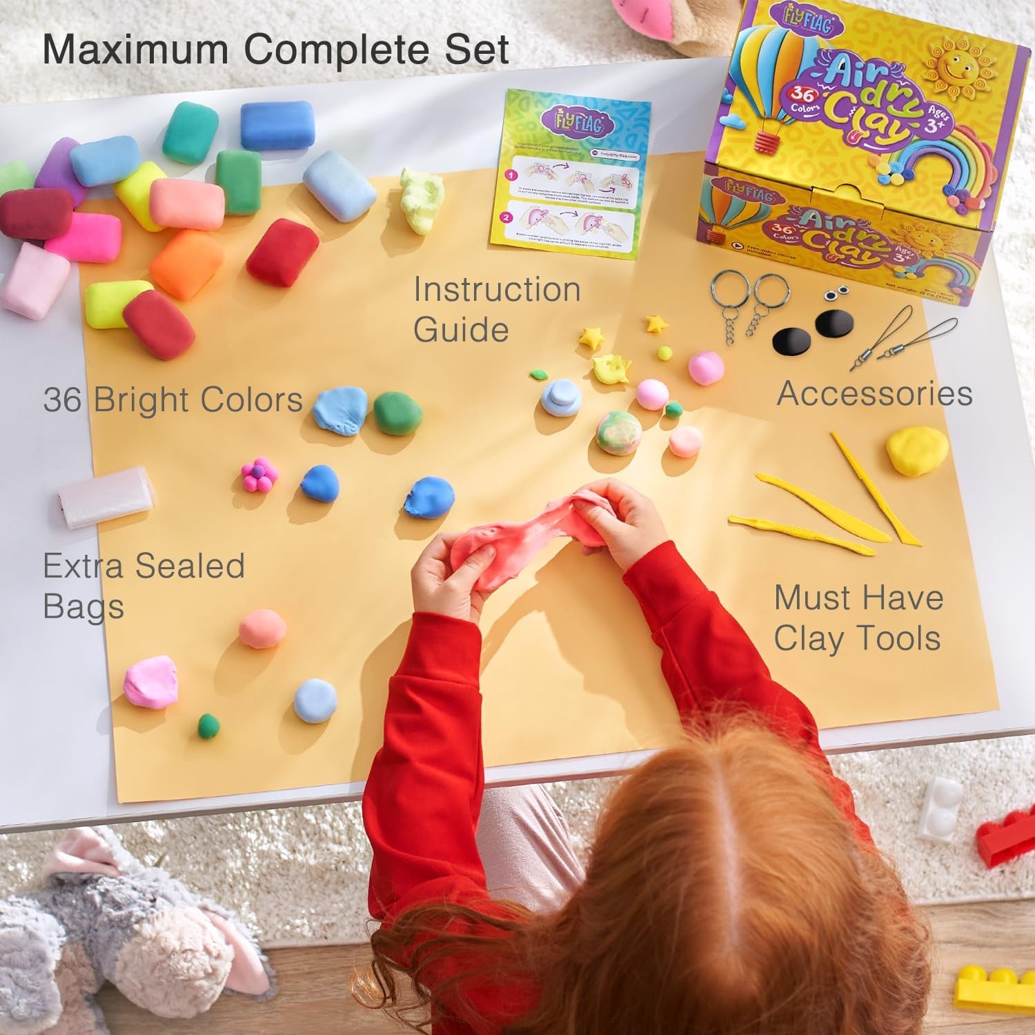 Flyflag Air Dry Clay Kit - 36 Colors, Soft & Ultra Light, Modeling Clay for Kids with Accessories, Tools and Tutorials