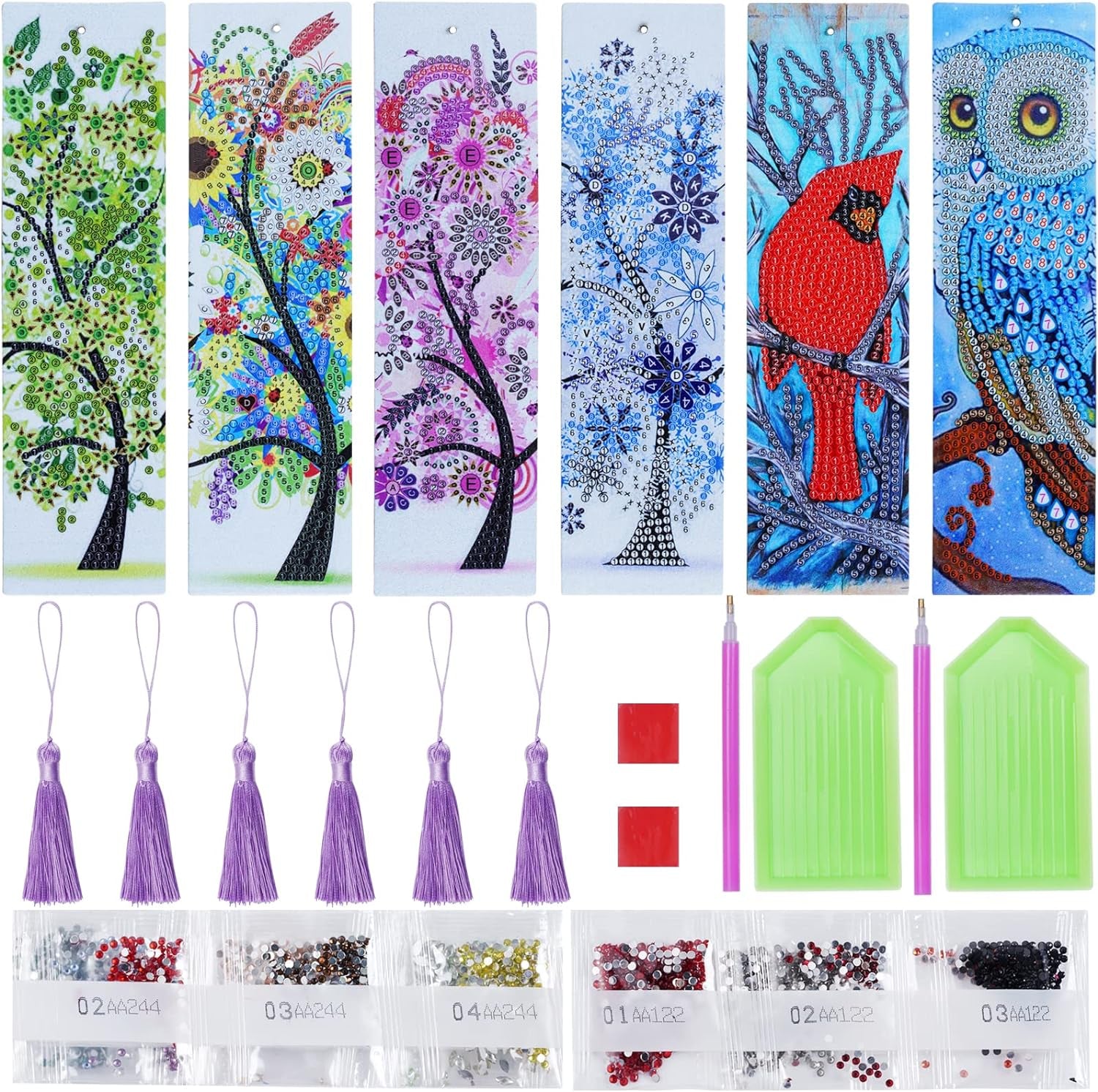 6 Pack Diamond and Painting Bookmark DIY Leather Tassel Bookmark for Adult Beginners Christmas New Year Graduation Birthday Gift 8.3X2.4 Inch