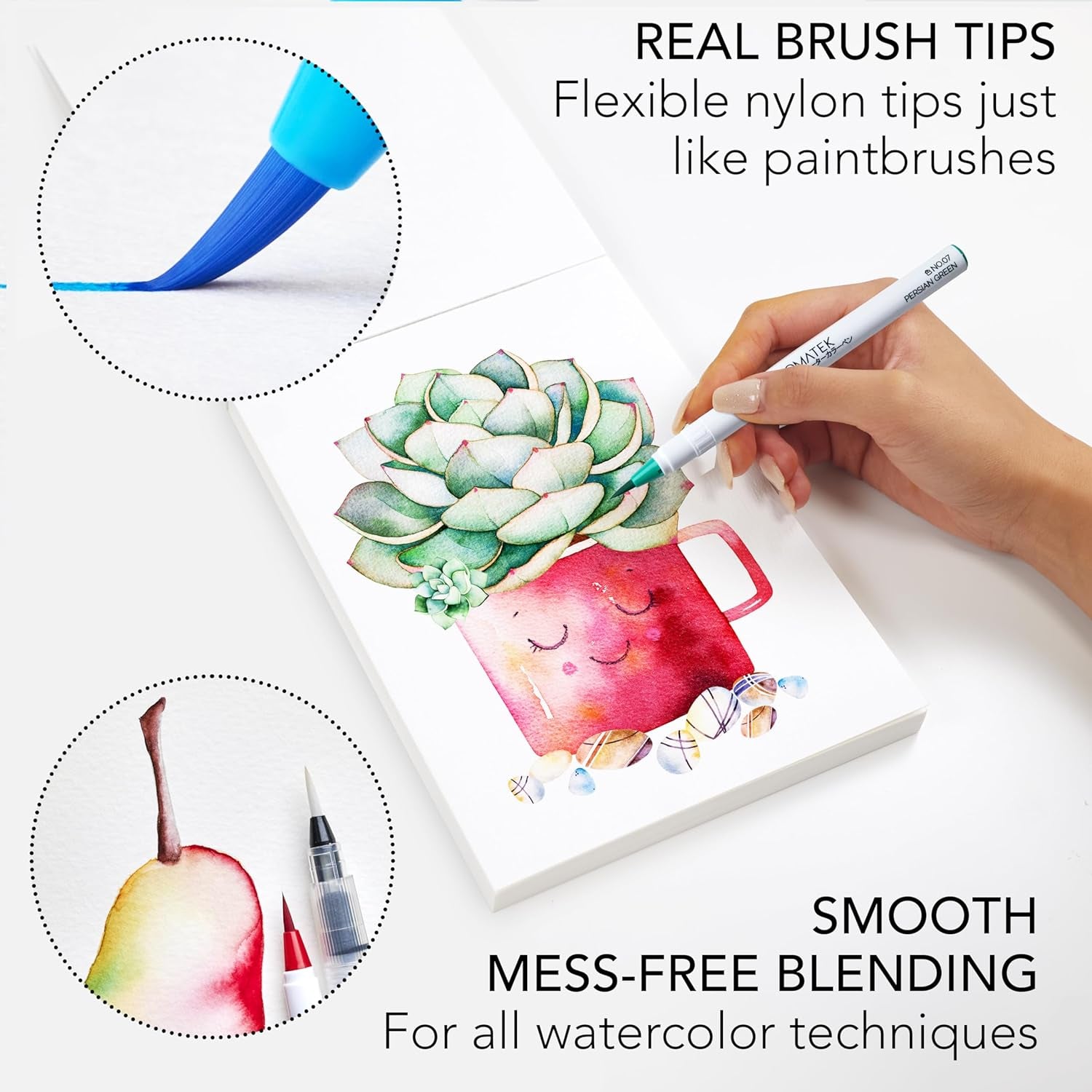 30 Watercolor Brush Pens - 15 Page Tutorial Pad and Online Video Series - Real Brush Tip, Vivid, Blendable - Professional Artist Quality - 27 Colors - 3 Aquapens