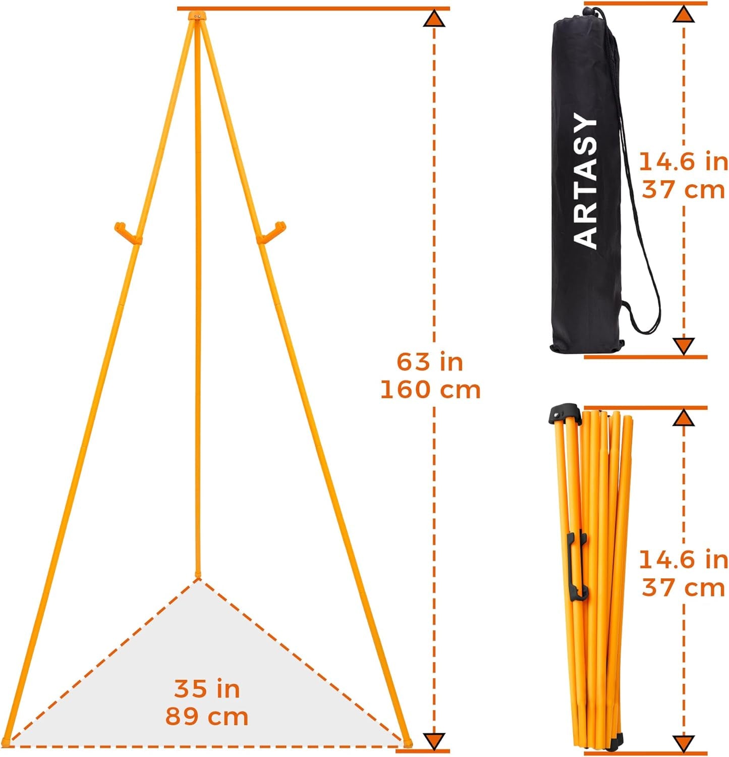 63" Easel Stand for Wedding Signs, Posters, Portable Artist Easel for Painting Canvas, Tripod for Home and Office, Supports 5 Lbs-Yellow 1/Pack