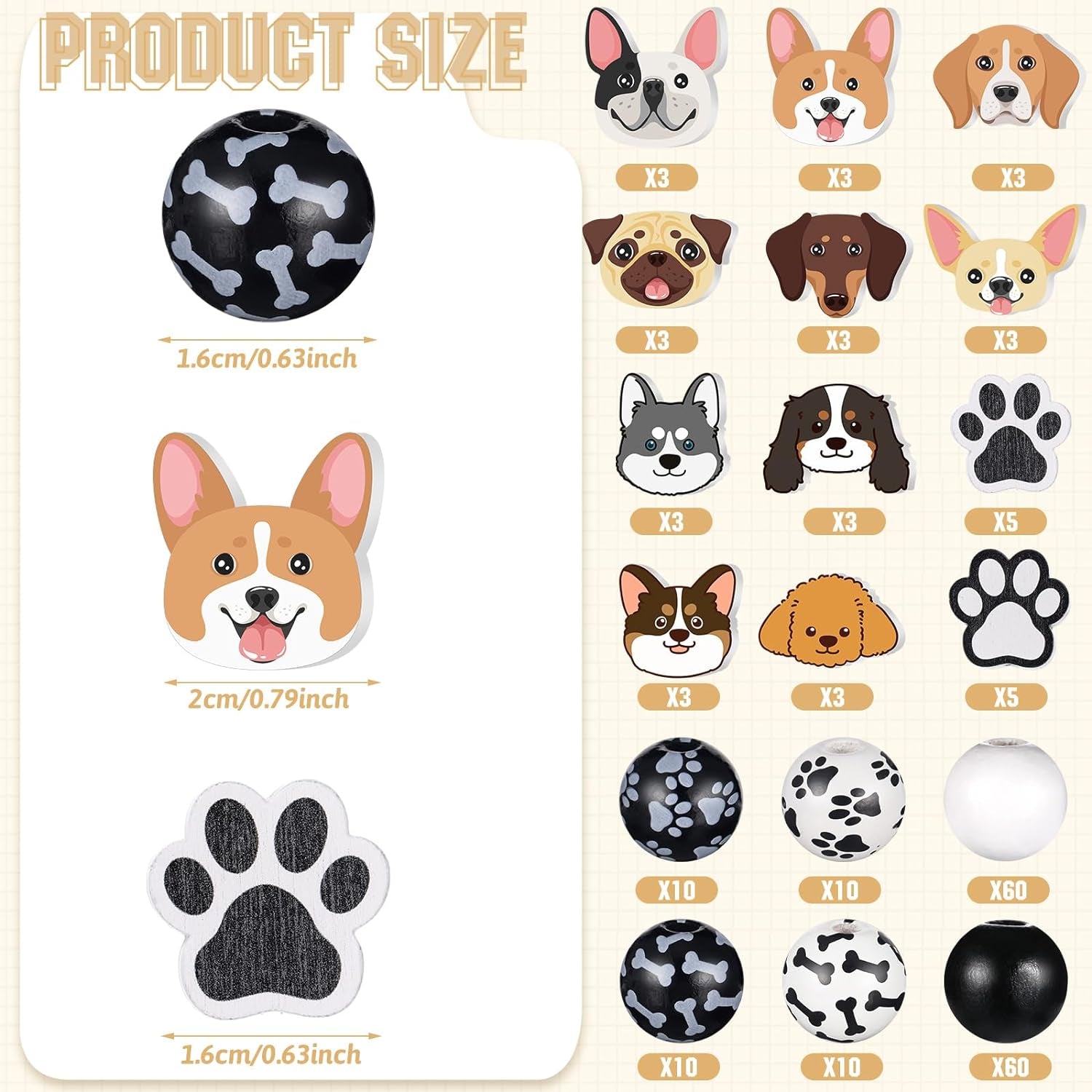 200 Pcs Dog Paw Bone Wooden Beads Puppy Paw Footprint Spacer Bead Colorful Paw Bone Print Wood Beads Black and White Craft Bead Jewelry Making Bubblegum Bead for Pet Charm DIY Home Decor Party