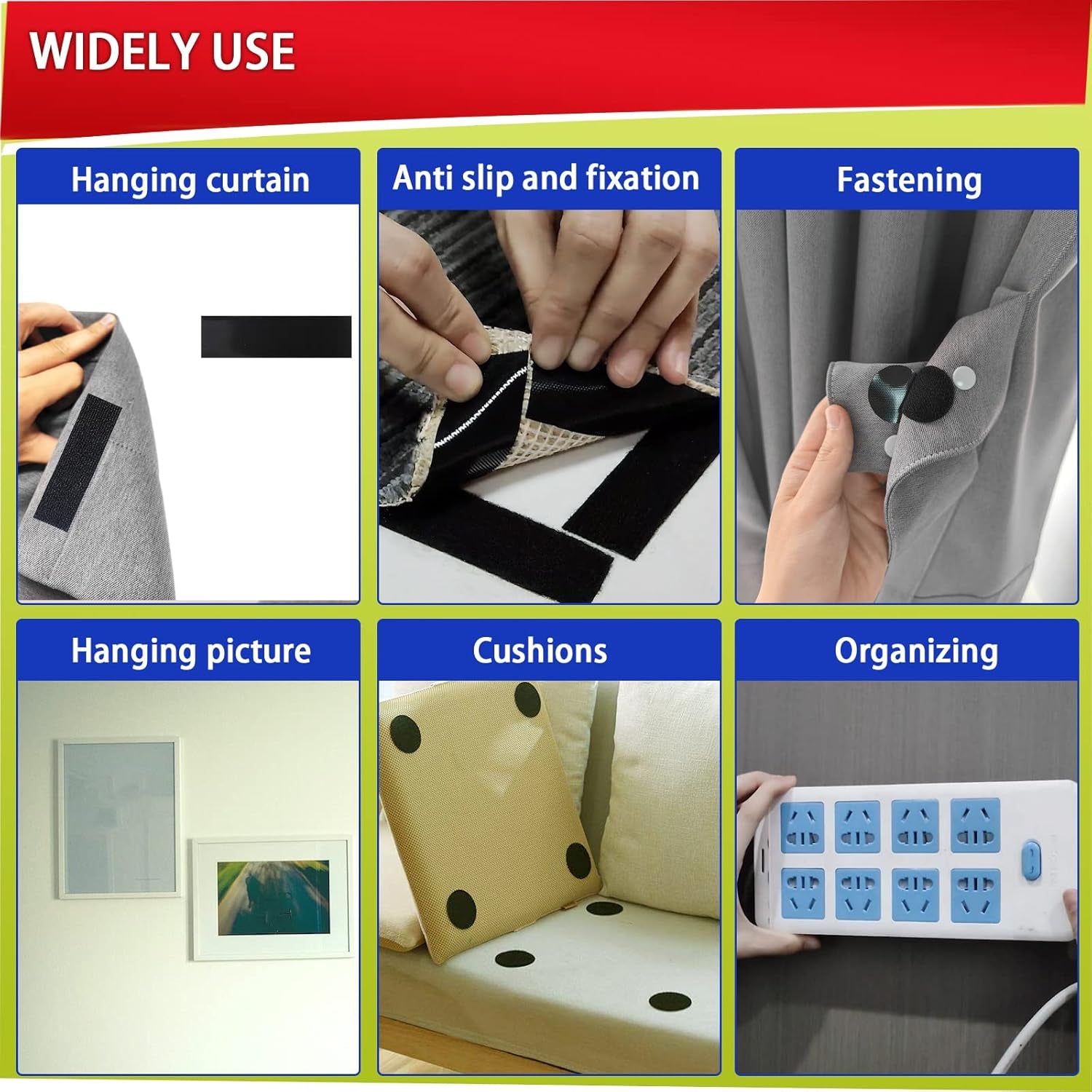 72 Sets Hook and Loop Tape for Remote, Picture, Curtain,Office School Organization,Double-Sided Tape for Couch Cushions, Rugs, Mattress,Various Shapes,Usage